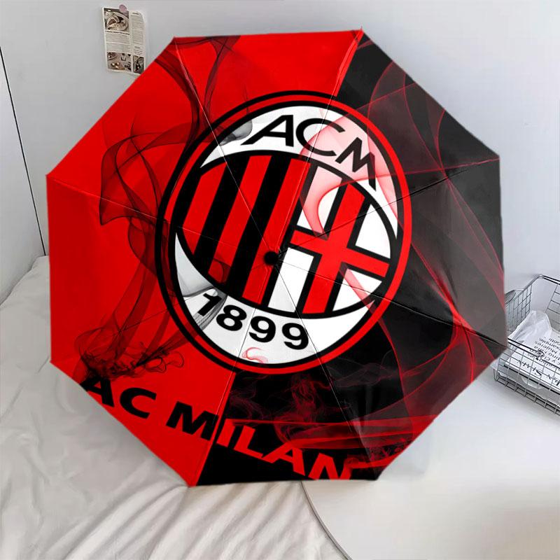 1 PC Automatic Folding Umbrella - AC Milan Pattern, Portable & Foldable Design with 8 Ribs, Christmas Birthday Gifts