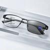 Men Square Metal Large Frame Multifocal Photochromic Reading Spring Leg Elderly Presbyopia Glasses Anti Blue Ligt Eyeglasses
