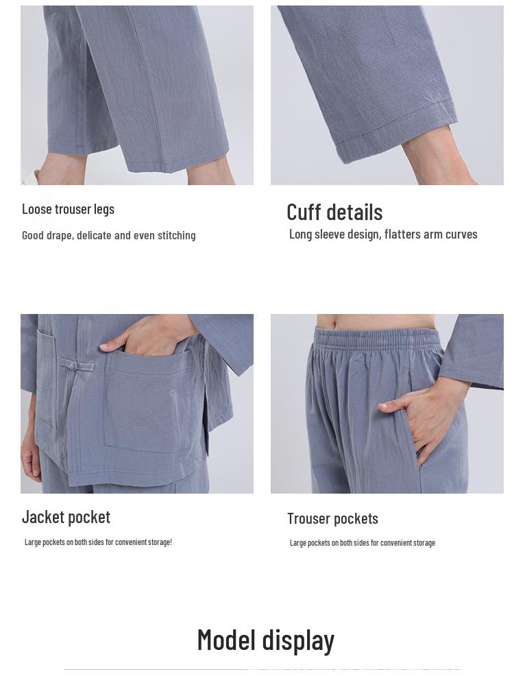 Haiqing Unisex Zen Meditation Clothing Pure Cotton Set for All Seasons