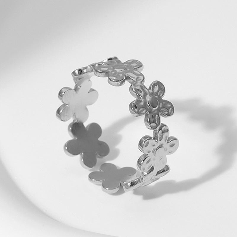 

Bohemian Flower Stainless Steel Adjustable Engagement Ring - European & American Style Holiday Gift
