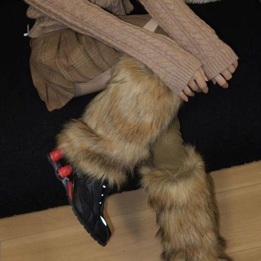 JK Imitation Fur Leg Warmers Y2k Boot Cover Cute Long Stockings  Women