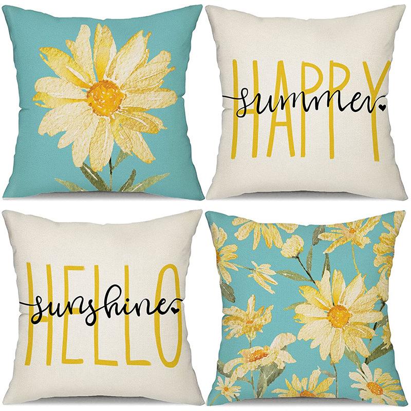 Small Daisy Flower Pillowcase New Striped Linen Home Fabric Sofa Pillowcase Light Luxury