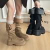 Fashion British Style Foldable Thick Heel Platform Boots Autumn and Winter Retro Design Sense Thin Women Knight Boots