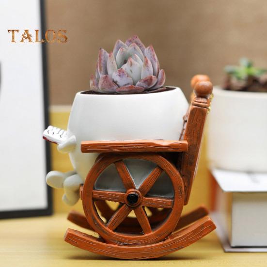 Smile Face Flower Pot Resin Rocking Chair Reading Planter Pot Smiling Succulent Flowerpot for Indoor Outdoor Plants