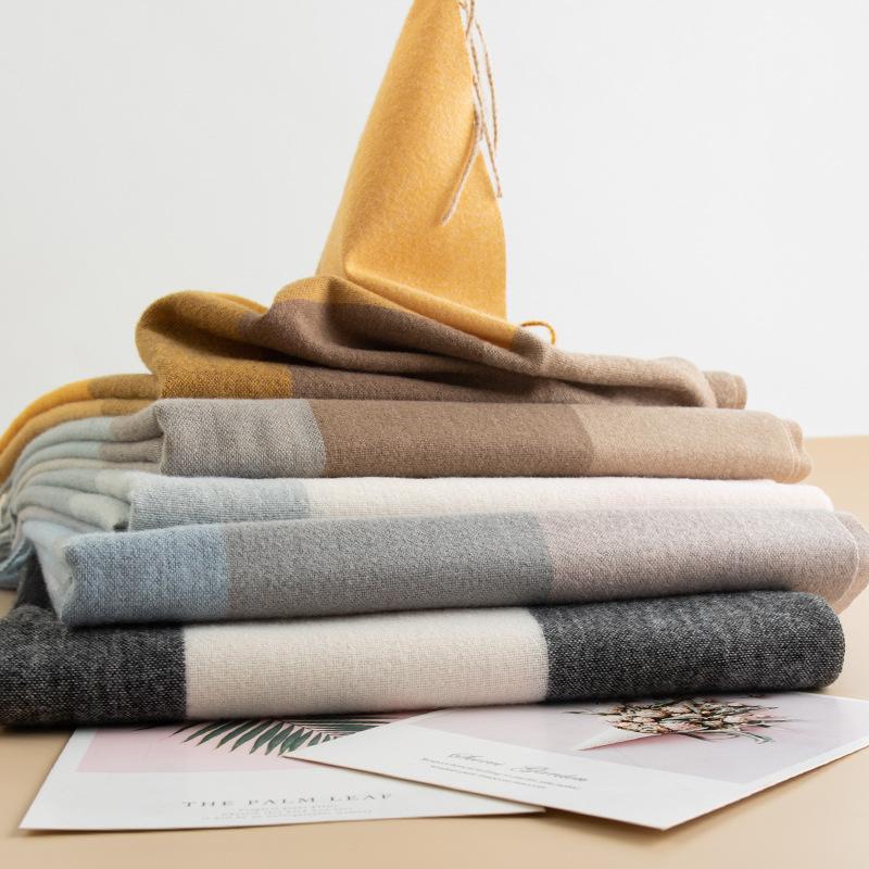 New Color Blocked Imitation Cashmere Plaid Scarf for Women In Winter Korean Version Versatile Couple Warm Scarf Men's Gift Trendy Shawl