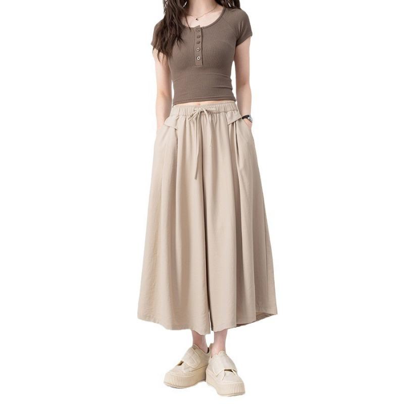 Summer Ice Silk Trouser Skirt Women's Style New Half-body Mid-waist Thin Loose Small Casual Fashion Straight Pants