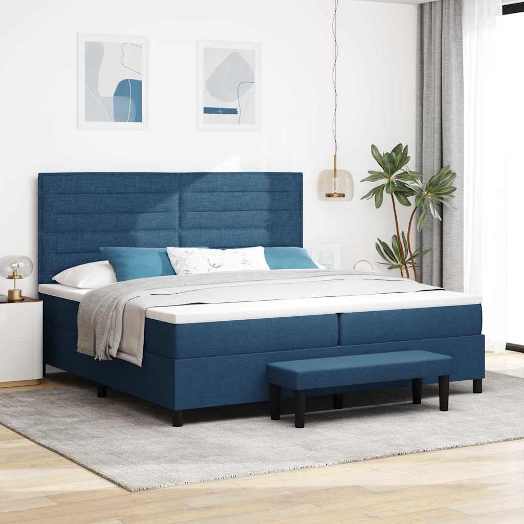 Boxspring Bed with Headboard Blue 200 x 200 cm Fabric