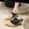 Fashion Size 35-46 Women Kitten Heels Mules Golden Rivet Pointed Toe Summer Sandals Fashion Beige Ladies Casual Med Heels Shoes