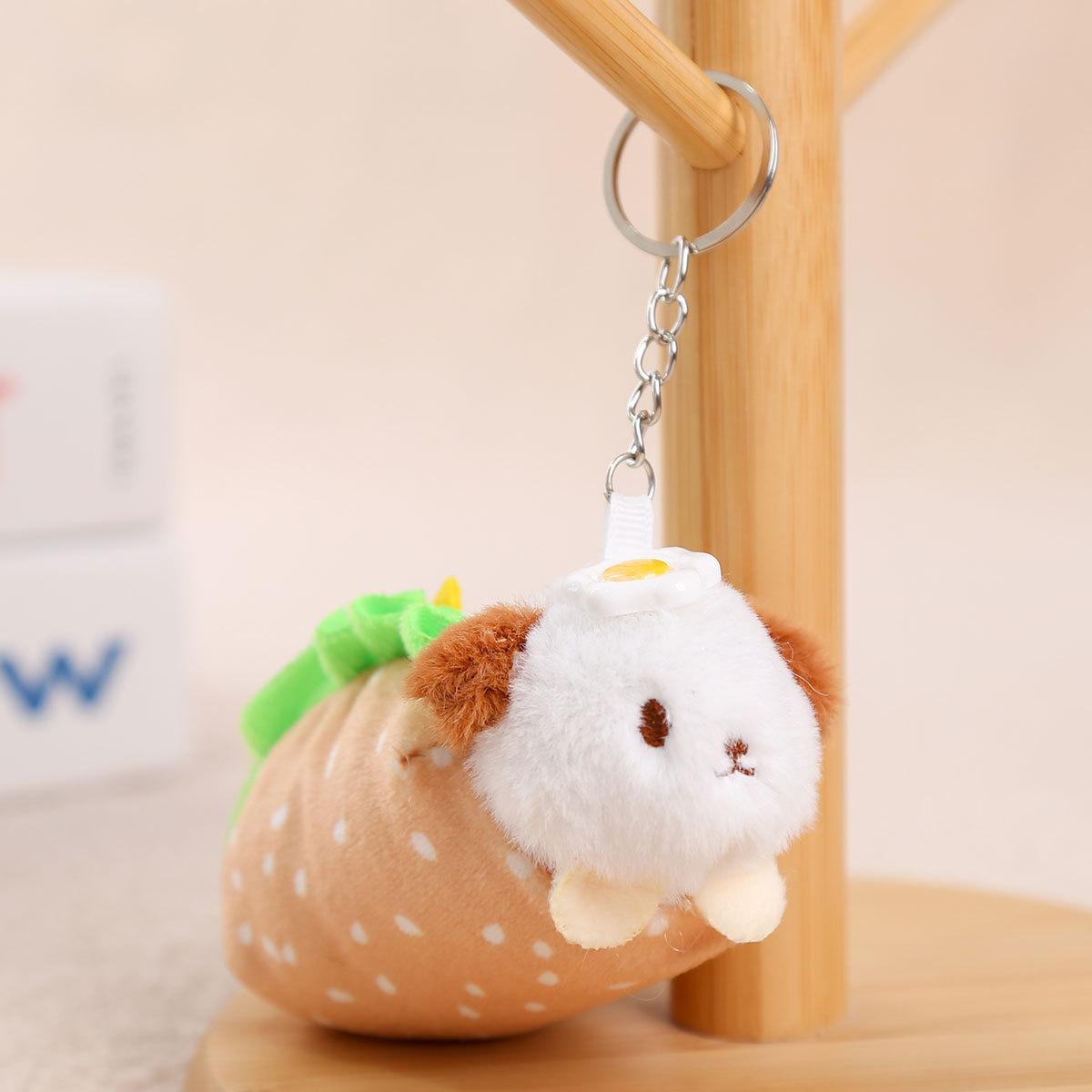 

Cute poached egg hot dog doll doll pendant keychain plush toy gift girl bag pendant 11cm