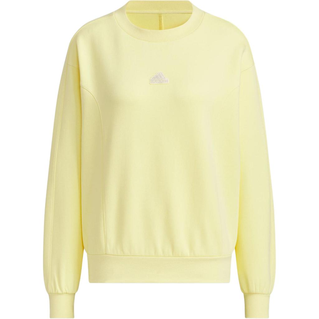 Adidas Logo Doubleknit Crew Logo Print Loose Long Sleeve Sweatshirt Women Sweatshirt Yellow JJ3569