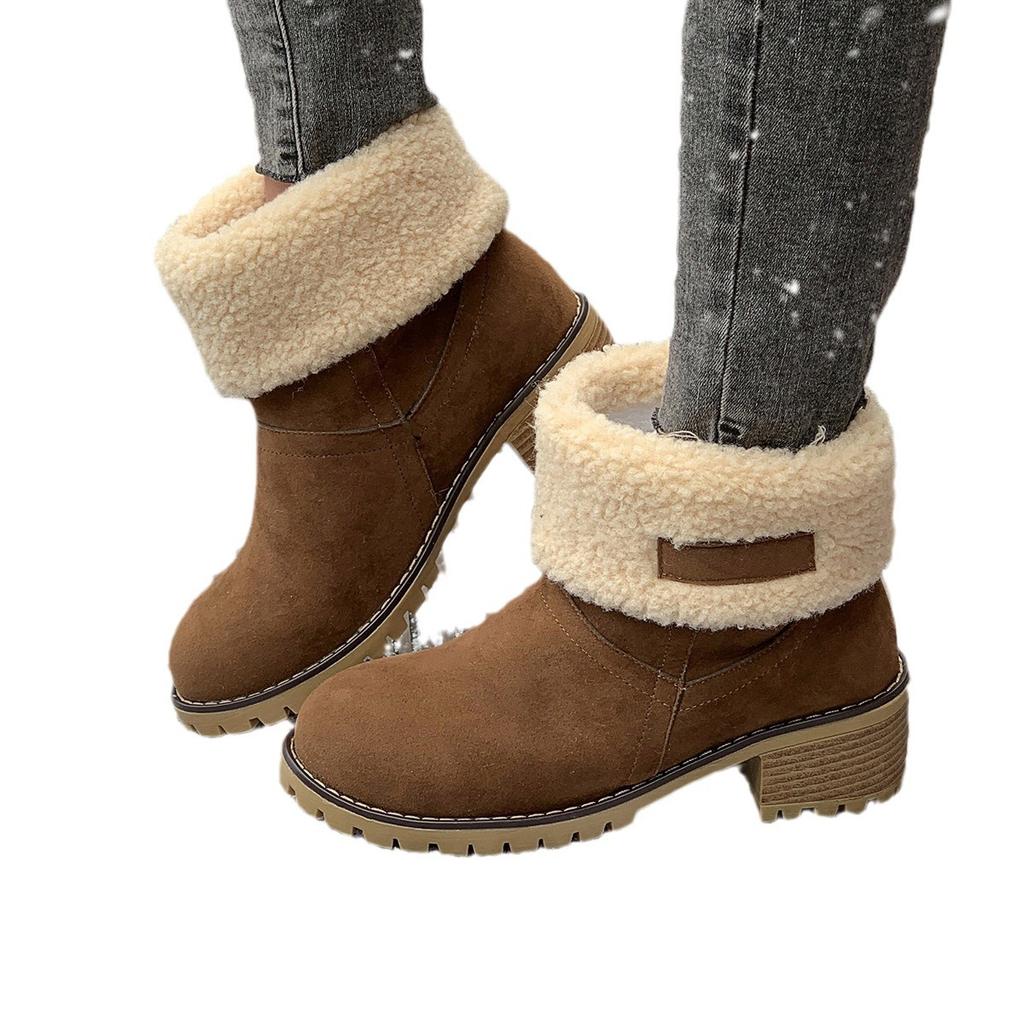 Large size 2024 winter medium boots two wear round head suede thick heel large cotton snow boots women's Martin boots