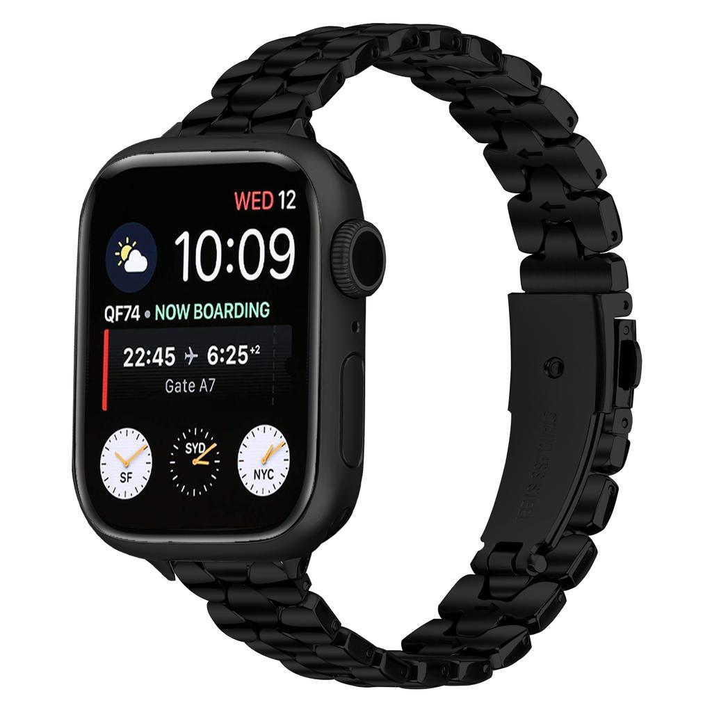 Metal Watch Band for Apple Watch Series 11 10 42mm/9 8 7 41mm/SE3 SE2 SE 6 5 4 40mm/3 2 1 38mm Pearl-Shape Stainless Steel Black Wrist Strap