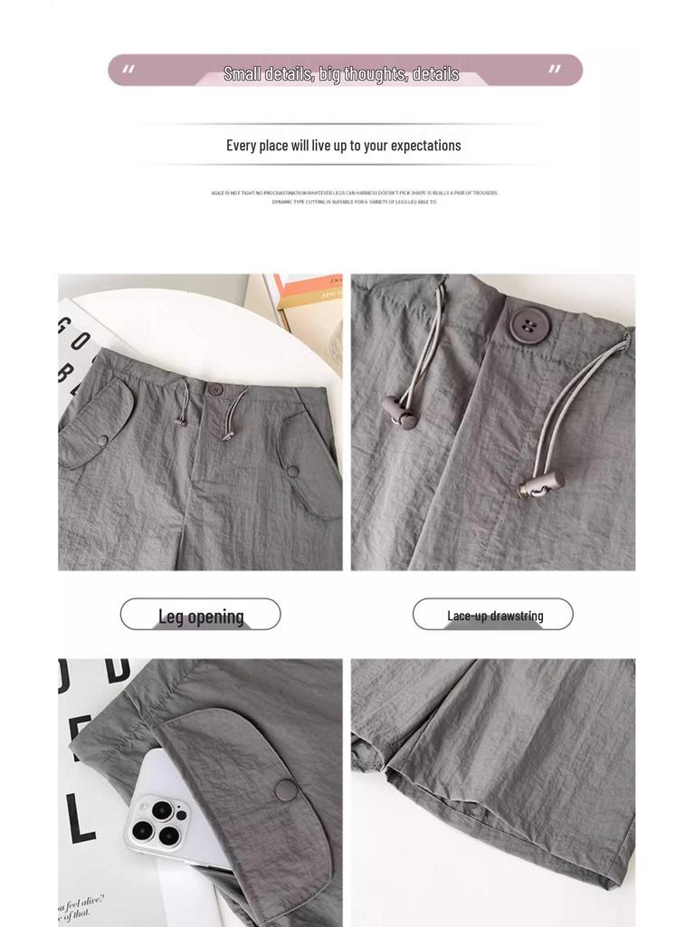 Women's Pink Quick-Dry High Waist Cargo Shorts - Loose, Lightweight, Wide-Leg Summer Sports Pants.