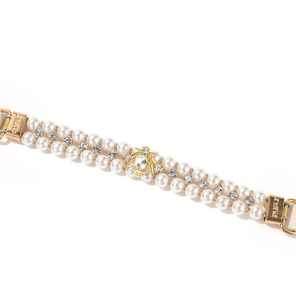 Adjustable Dog Cat Pearl Collars Rhinestone Neck Strap for Small Dogs Cat Necklace  for Kitten