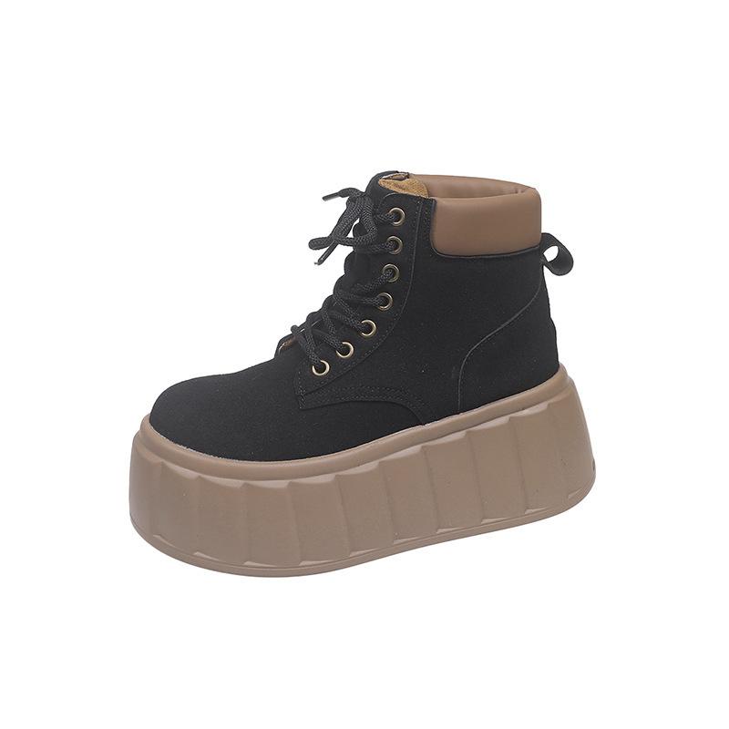 New Small Thick-soled Heightening Short Boots Women's Autumn Fashion Muffin Sleeve Thin Boots Winter