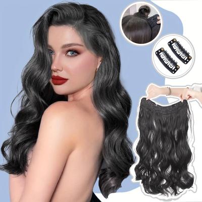 Estensioni dei capelli ondulati lunghi Clip nel parrucchino per le donne Estensioni dei capelli ondulati invisibili sintetici neri naturali 3 dimensioni