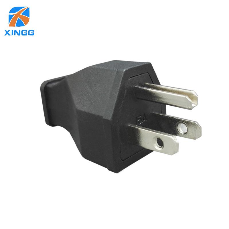 Enchufe de Alimentación Socket Macho-Hembra de Tres Pines Estilo Americano 15A 125V, Negro