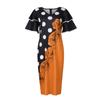 Women's Fashion Casual V-neck Flared Sleeves Large Size Printed Waist Slimming Short-sleeved Dress