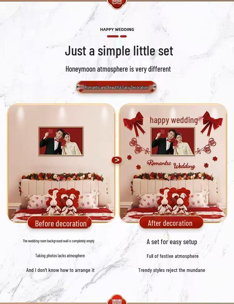 Wedding Room Decor: Double Happiness Banner with Butterflies for Bride and Groom's Bedroom Wall