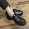 Spring Thick Sole Leather Shoes Metal Chain Loafers Round Head High Quality Slip-ons Business Formal Shoes Male Casual Moccasins