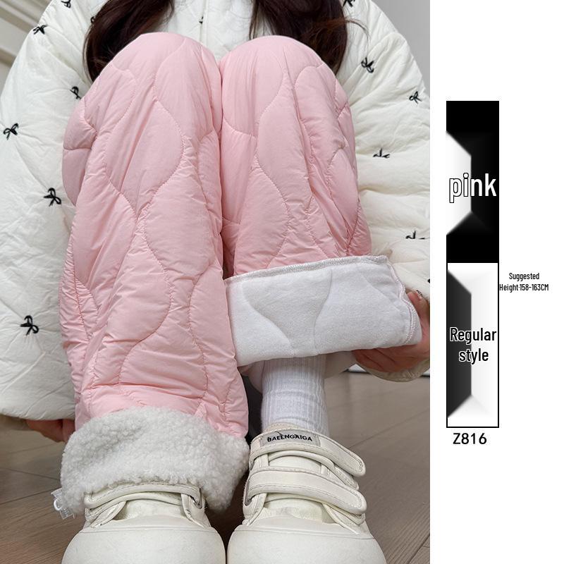

2025 Winter Windproof Fleece Diamond Pattern Wide Leg Pants - Pink L