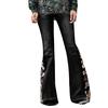 Lady High Waisted Stretch Slim Pants Embroidery Boot Cut Pant Length Jeans