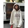 Retro Print Drawstring Hoodie Female New Arrival Loose and Lazy Style Autumn Fleece Thick Warm Jacket Tops