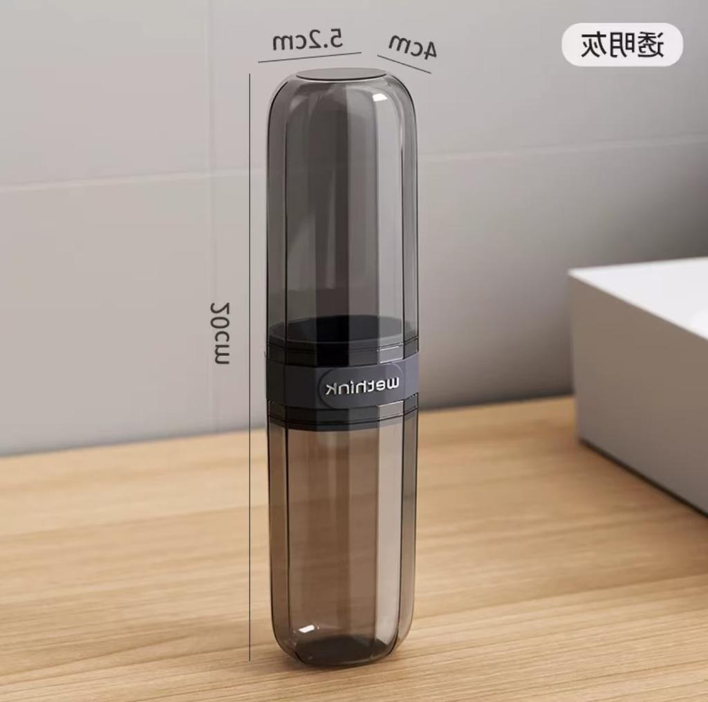 Portable transparent toiletries set storage box for travel, including travel mouthwash cup and toothbrush holder bento box