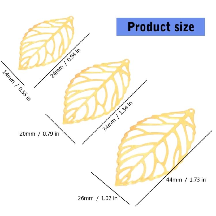 100Pieces Decorative Metal Filigree Leaves Mixed Size Leaves Jewelry Making Component Metal Craft Embellishments