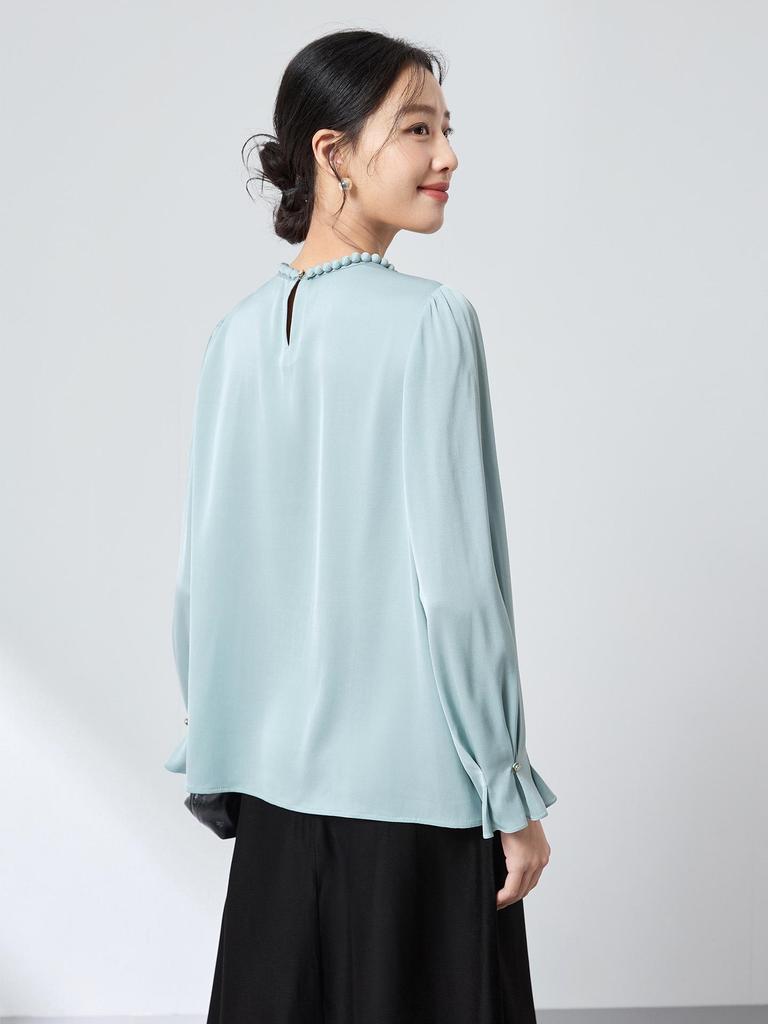 Original Mulberry Silk Stylish Beaded Double-Layer Breathable Top - Versatile Spring Commute High-End Shirt 2026