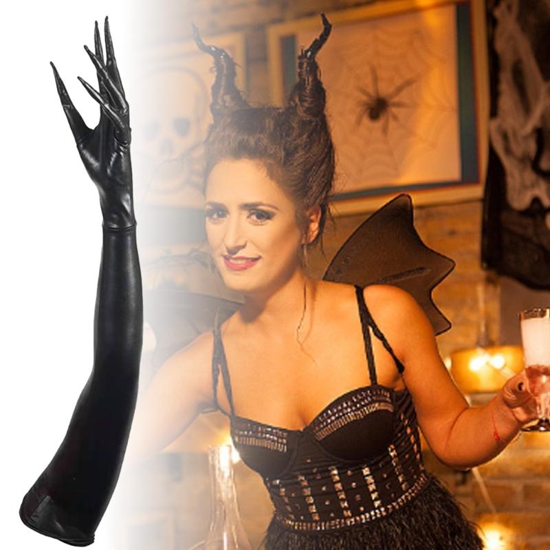 Luxuriöse Lackleder-Langfingerhandschuhe für Damen Hexenhandschuhe für Maskenbälle, Partys und besondere Anlässe Kostümierung