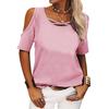Women Casual Solid Cold Shoulder Loose Short Sleeve T Shirt
