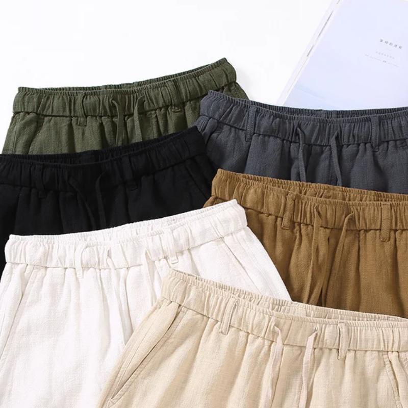 Japanese Retro Style Cotton Linen Men's Shorts Casual Breathable Joggers Men Summer Fashion Beach Baggy Short Pants Thin Straight Cropped Trousers