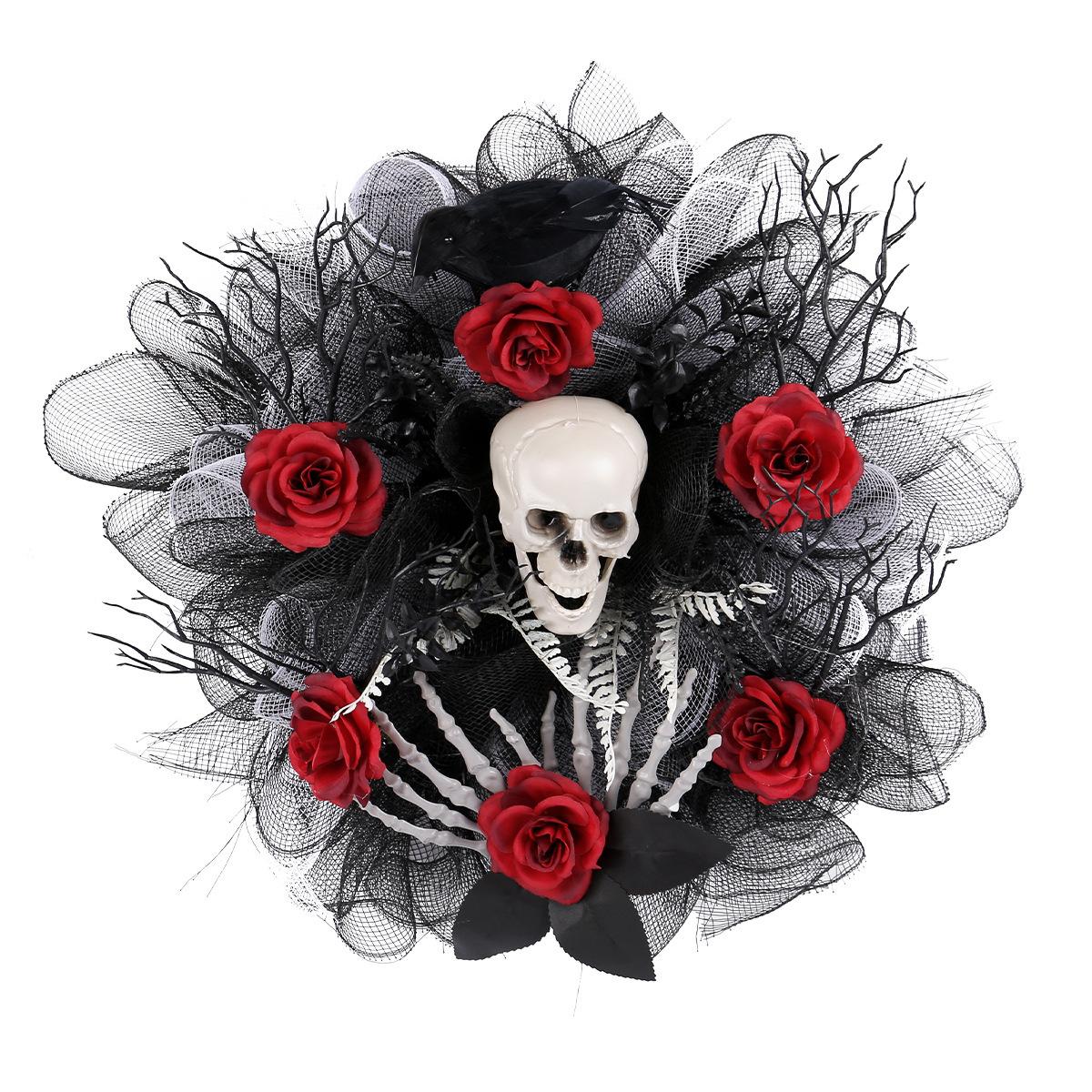 

New Styles, Halloween, Skull Wreath, Decorations, Mesh Rose Ghost Head, Door Hanging, Horror Party, Prop Decoration Pack of 1 оранжевый