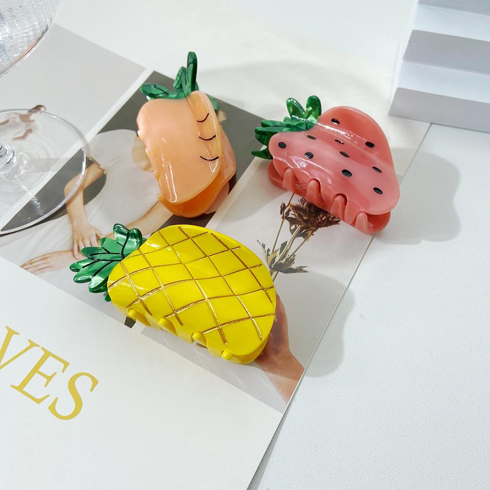 Korean  Sweet Lovely Fruit Strawberry Pineapple Peach Carrot Hair Clip Claw Fashion Acetate Shark Clip