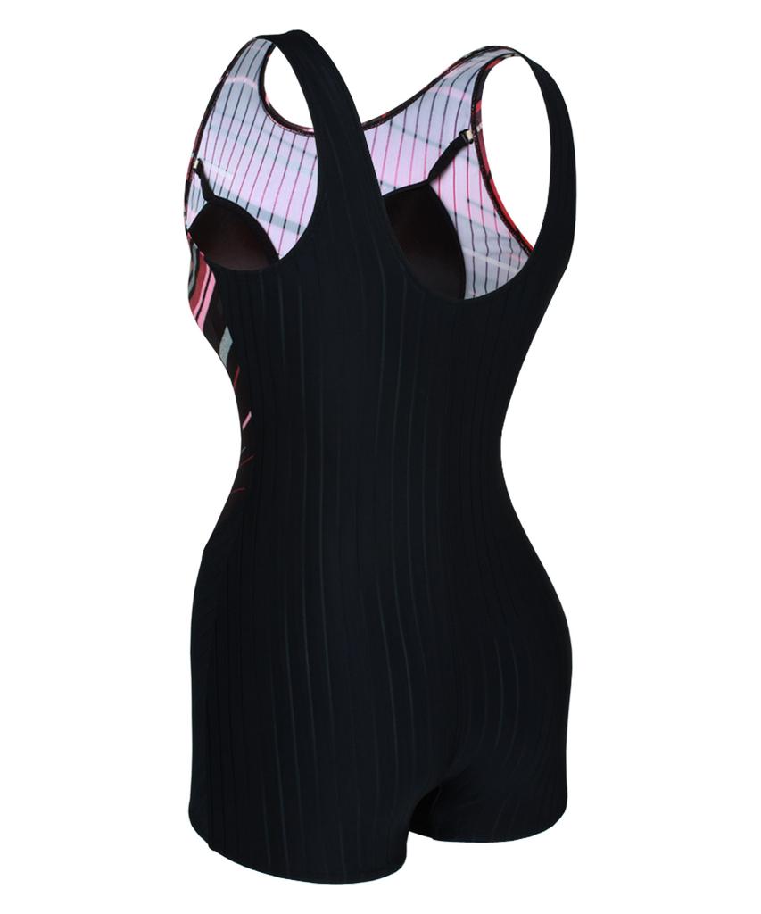 Nigseuwon Women'S Half-Body Swimsuit Nsw-4988Bk Women'S Indoor Pool Lesson Swimsuit With Bra Included Plus Size Black