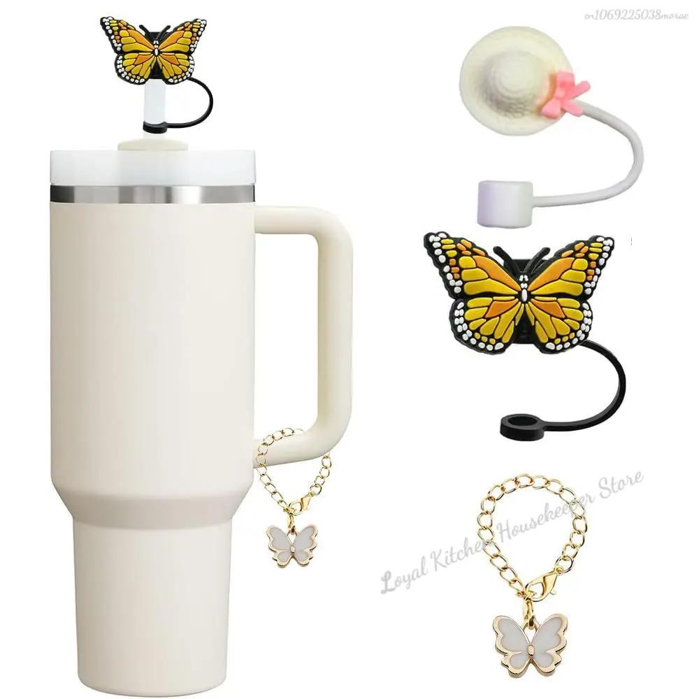 

3pcs Accessories Set 1 Spill Proof Stopper Butterfly Straw Cover Boot 1 Straw and Brush and 1 Flower Charm Chain for Stanley Cup 8mm-only accessory