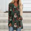 Ladies' Fashionable Casual Christmas Printed T-shirt Long Sleeved V-neck Mid Length Top