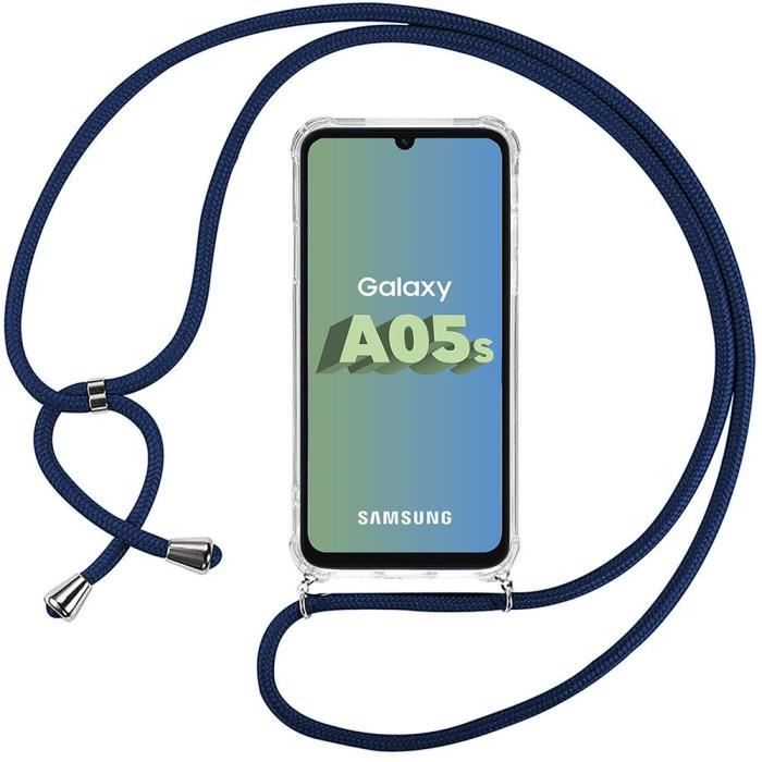 Coque de protection - Samsung - Galaxy A05s - Souple - Transparent - Bandoulière Bleu Marine