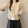 Plus Size V-Neck Drawstring Pleated Short Sleeve Summer Top for Women - Waist-Cinched Tummy-Covering Design