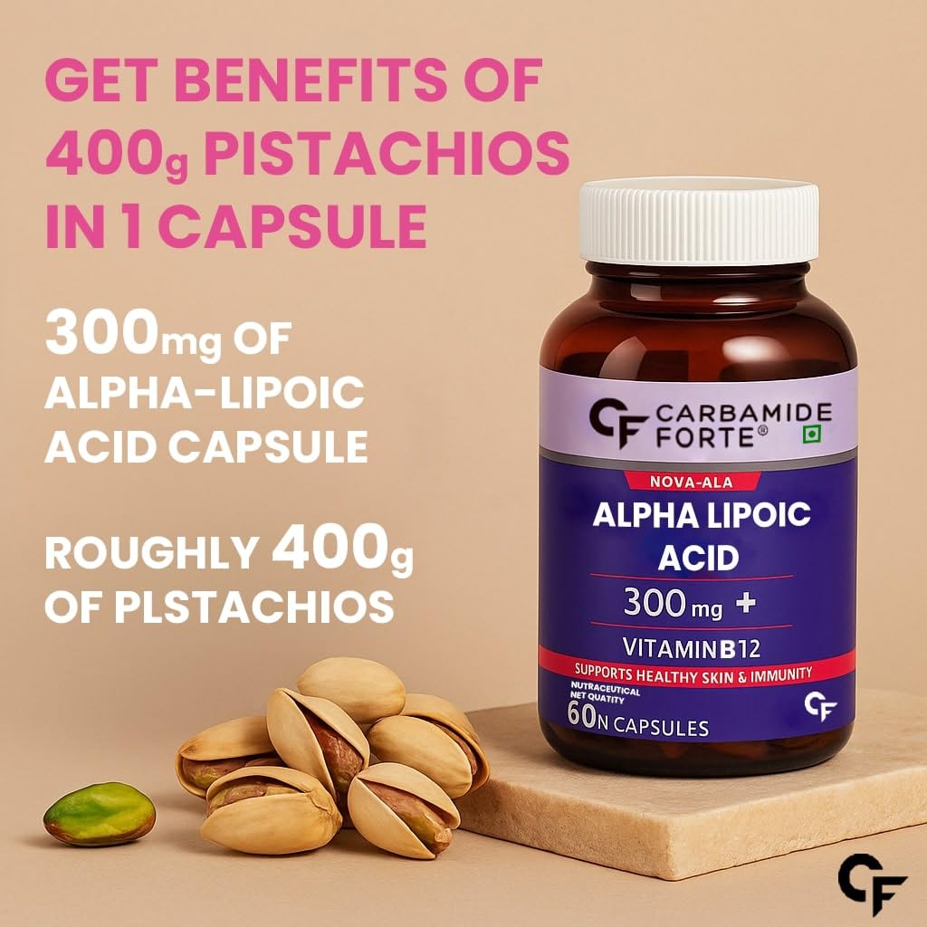 Carbamide Forte Alpha Lipoic Acid 300mg ALA Capsules with Vitamin B12 for Energy & Immunity 60 Veg Capsules