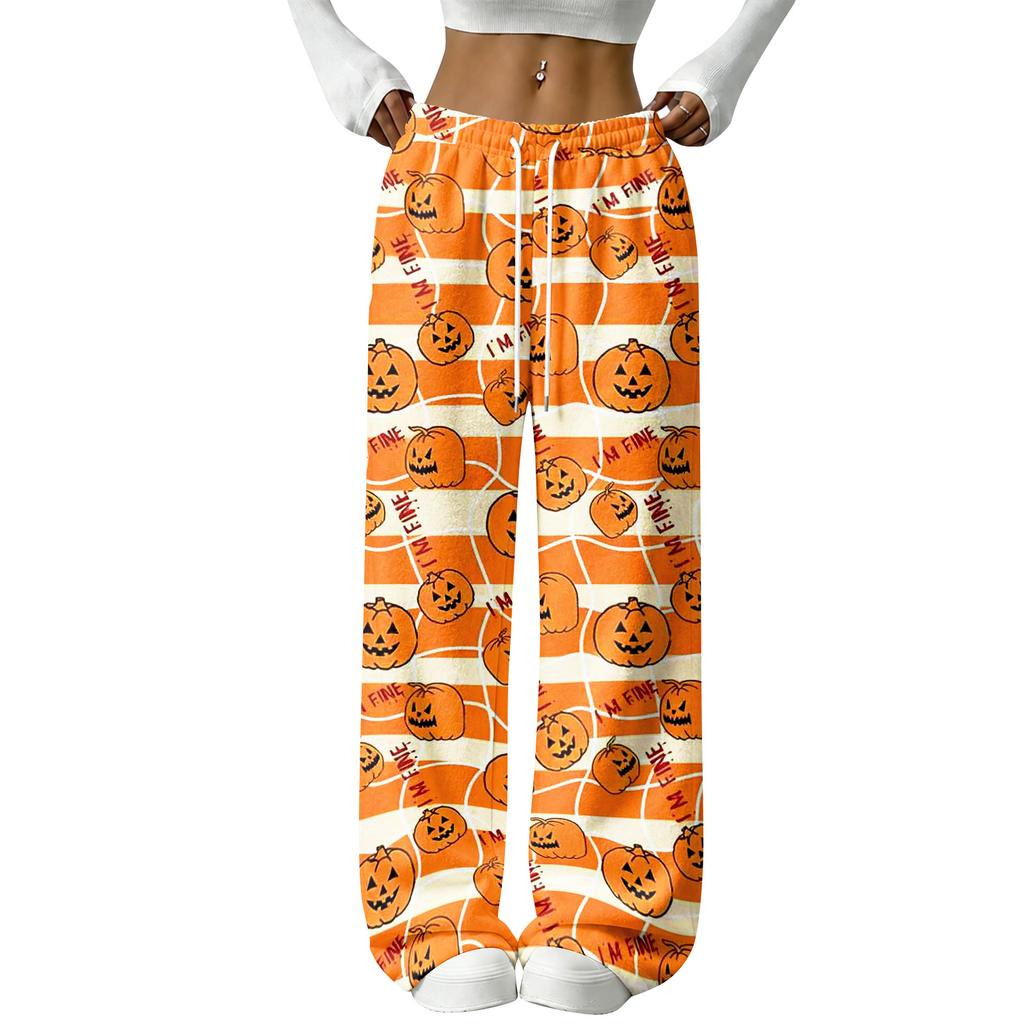 Women's Straight Leg Flannel Pajama Pants for Halloween Comfortable Wear