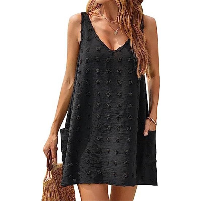 Women's Casual Summer Small Sling Seaside Beach Blouse V neck Loose Vest Sling With Pockets