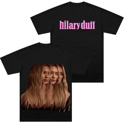 Hilary Duff Koszulka ze zdjęciem dla dorosłych Okrągły dekolt Krótki rękaw Prezent dla fanów Koszulka Damska Męska Bawełniana Koszulka Modny Komfort Y2K Top