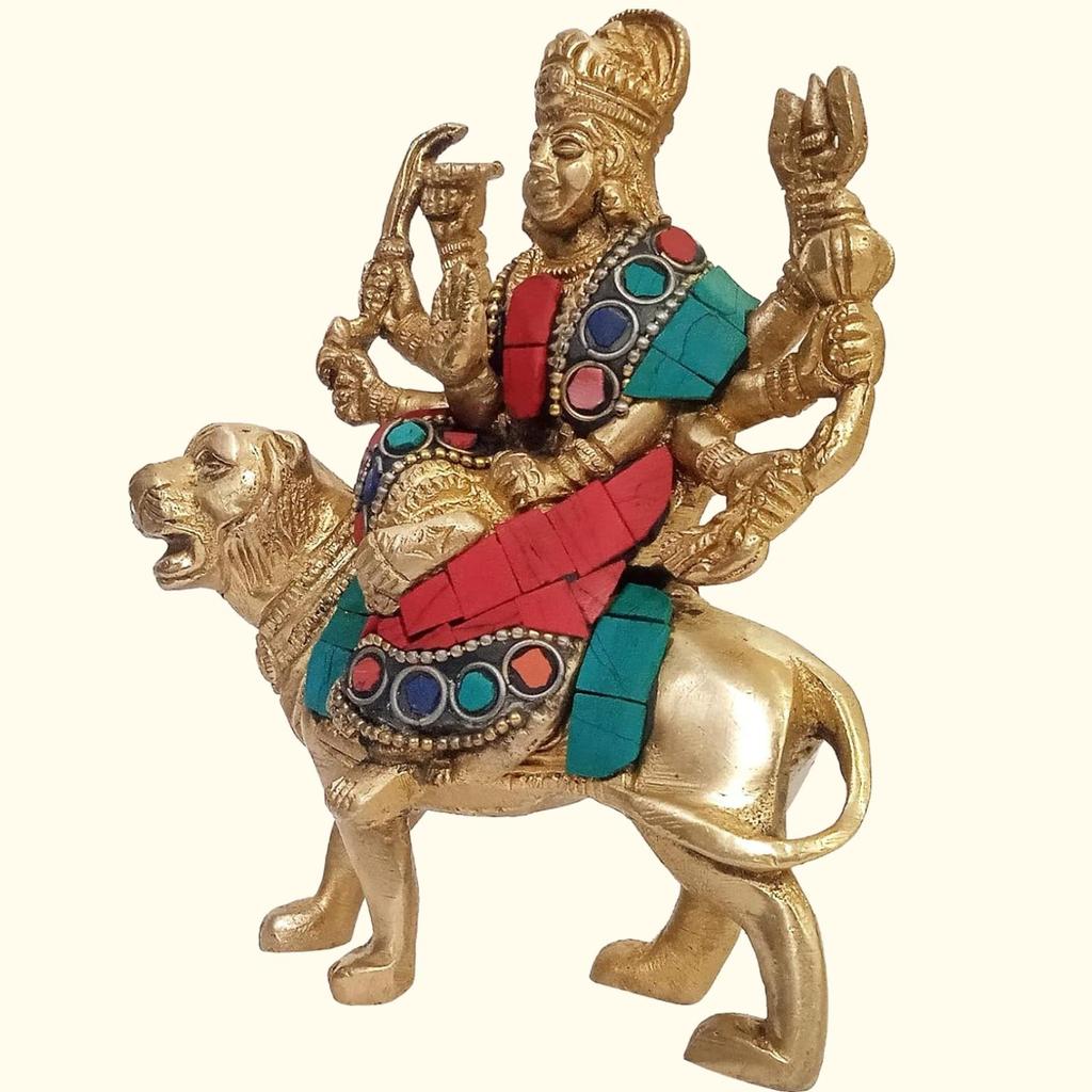 Durga Maa Sherawali Mata Idol, Collectible Statue For Home Temple, Brass Murti