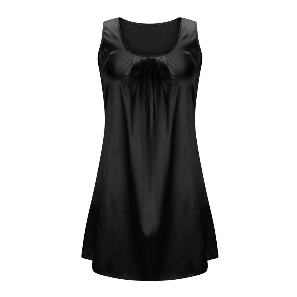 Women Square Neck Silk Satin  Sleeveless Dress With Pockets