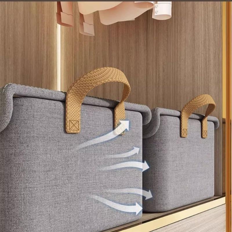 Closet Clothes Organizer with Handle Fabric Storage Box with Steel Frame Stackable Shelf Storage Baskets Folable Storage Box