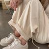 Women's Beige Cargo Pants | High-Waist Enzyme-Washed Cotton Japanese-Style Loose Lantern Carrot Straight Wide-Leg Casual Trousers for Spring-Autumn