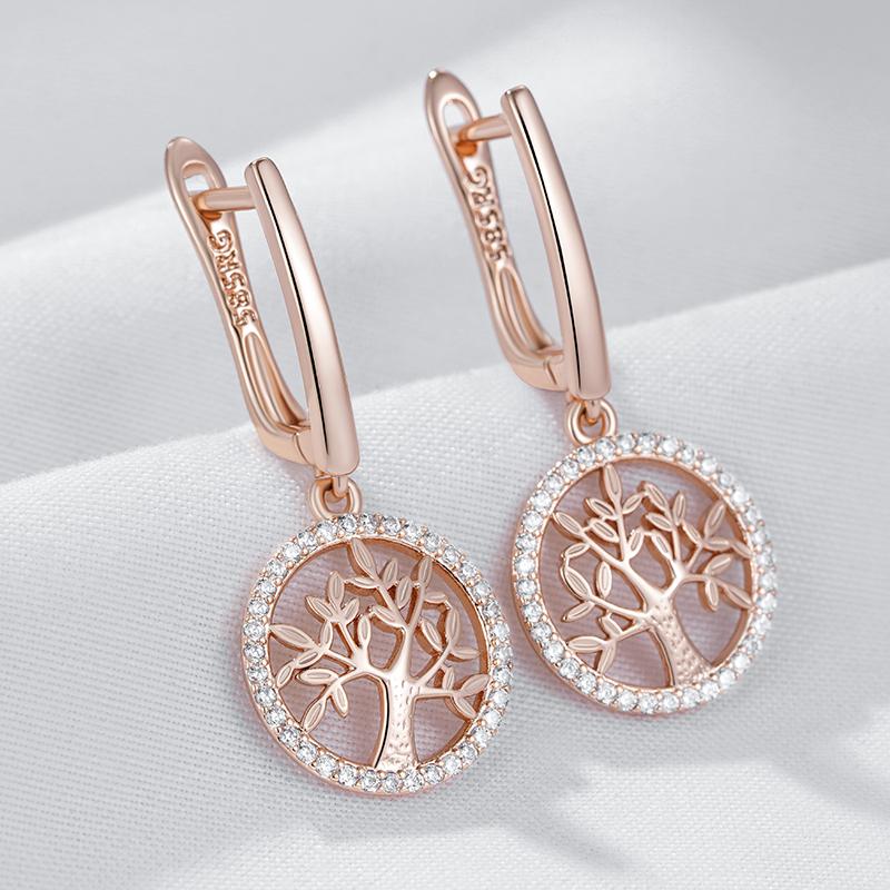 Kienl   Rose Gold Color Flower Dangle Earrings For Women Shiny Natural Zircon Accessories Vintage Daily Fine Jewelry