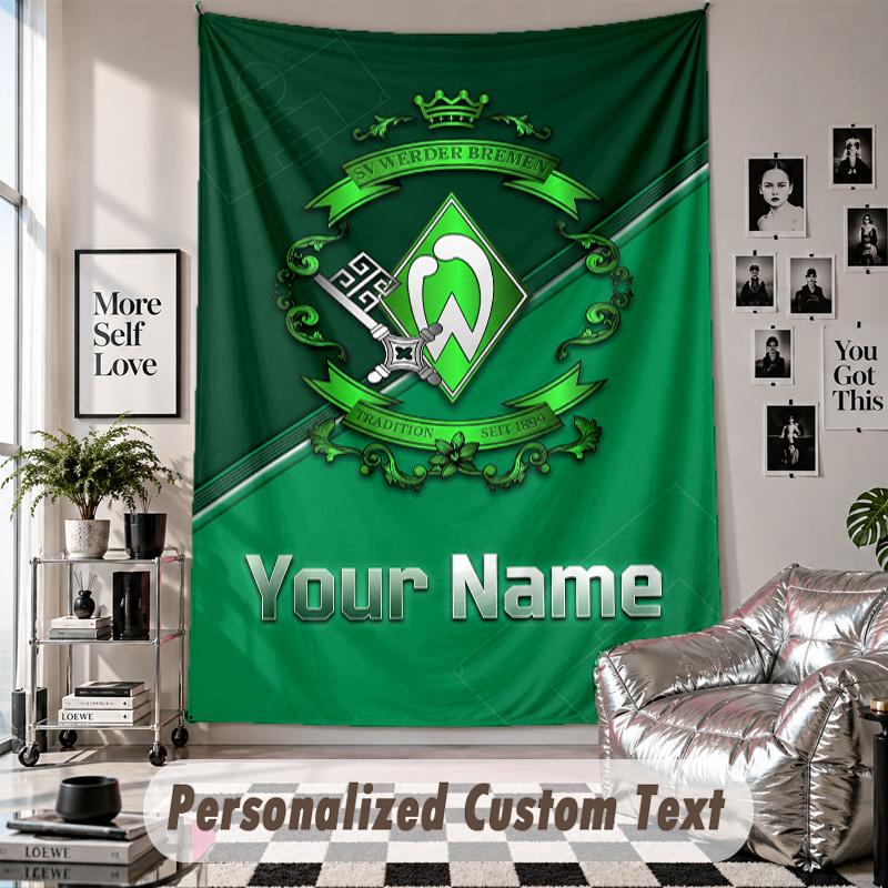 Wall Hanging Tapestry With Custom Name & Text, Werder Bremen FC Decorative Tapestry For Bedroom